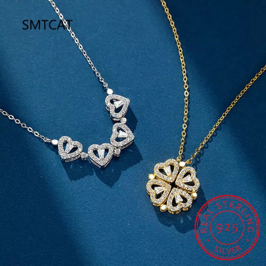 925 Sterling Silver Clover Necklace Four Leaf Heart Shape Pendant Necklace For Women Hart Luxury Jewelry Sale Dropshipping