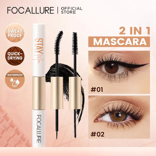FOCALLURE Waterproof 2 In 1 Black Mascara Eyeliner 3D Fiber Natural Eyelash Growth Enhancer Lengthening Thicker Eye Lash Primer