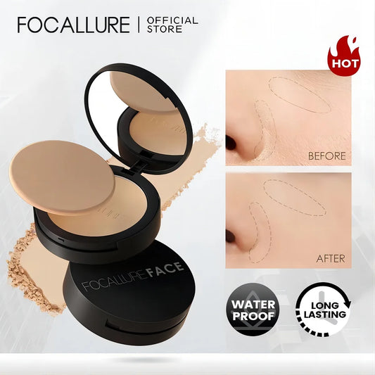 FOCALLURE 9 Colors Pressed Powder Waterproof Long-lasting Full Coverage Face Compact Setting Powder Makeup Foundation Cosmetics